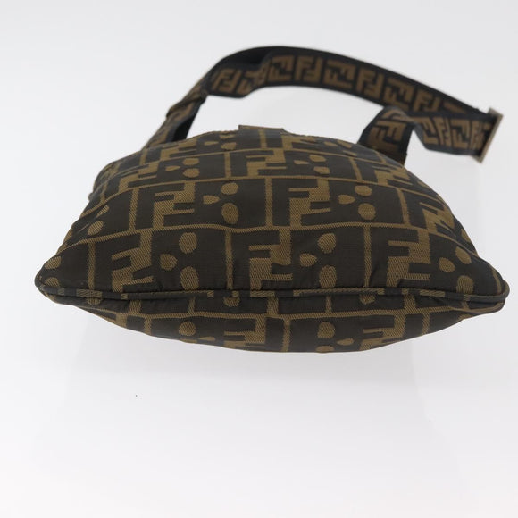 FENDI Zucca Canvas Shoulder Bag Black Brown Auth 177566