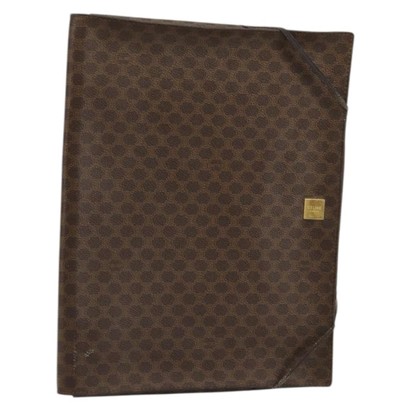 CELINE Macadam Canvas Clutch Bag PVC Leather Brown Gold Auth 177570