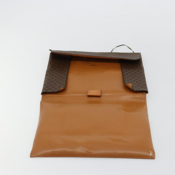 CELINE Macadam Canvas Clutch Bag PVC Leather Brown Gold Auth 177570