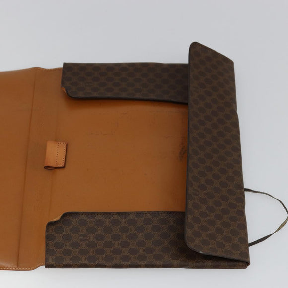 CELINE Macadam Canvas Clutch Bag PVC Leather Brown Gold Auth 177570