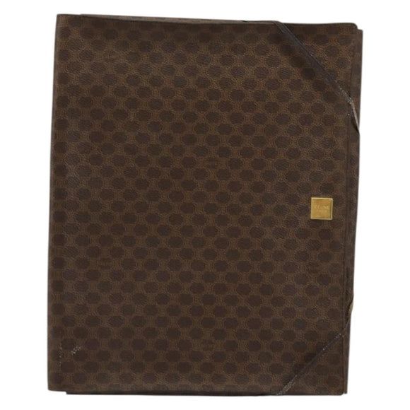 CELINE Macadam Canvas Clutch Bag PVC Leather Brown Gold Auth 177570
