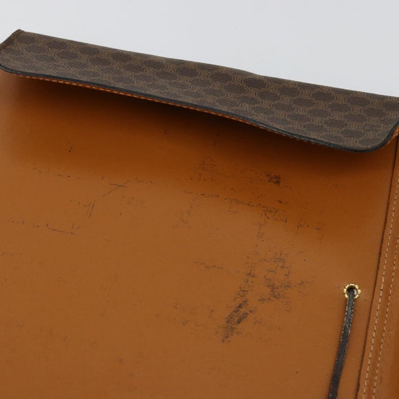 CELINE Macadam Canvas Clutch Bag PVC Leather Brown Gold Auth 177570