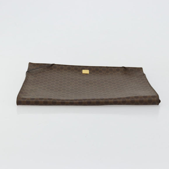 CELINE Macadam Canvas Clutch Bag PVC Leather Brown Gold Auth 177570