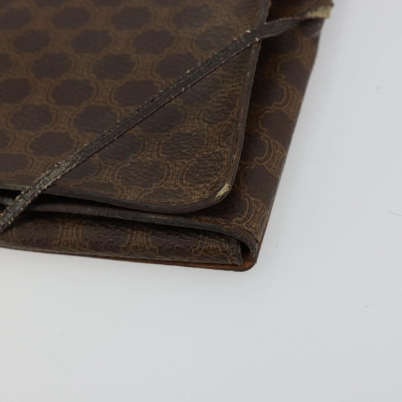 CELINE Macadam Canvas Clutch Bag PVC Leather Brown Gold Auth 177570