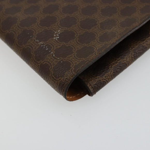 CELINE Macadam Canvas Clutch Bag PVC Leather Brown Gold Auth 177570