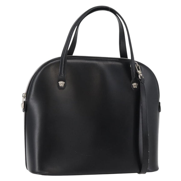 Gianni Versace Hand Bag Leather 2way Black Silver Auth 177571