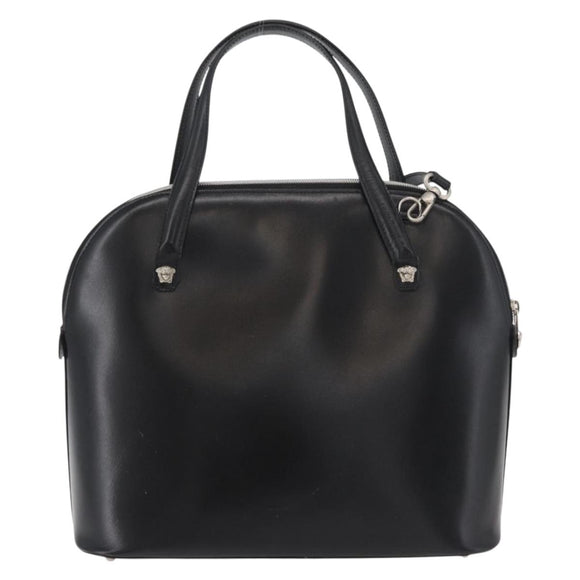 Gianni Versace Hand Bag Leather 2way Black Silver Auth 177571