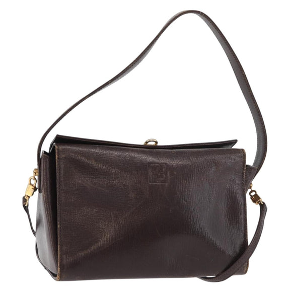 FENDI Hand Bag Leather 2way Brown Gold Auth 177573