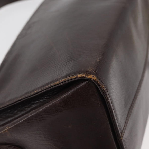 FENDI Hand Bag Leather 2way Brown Gold Auth 177573
