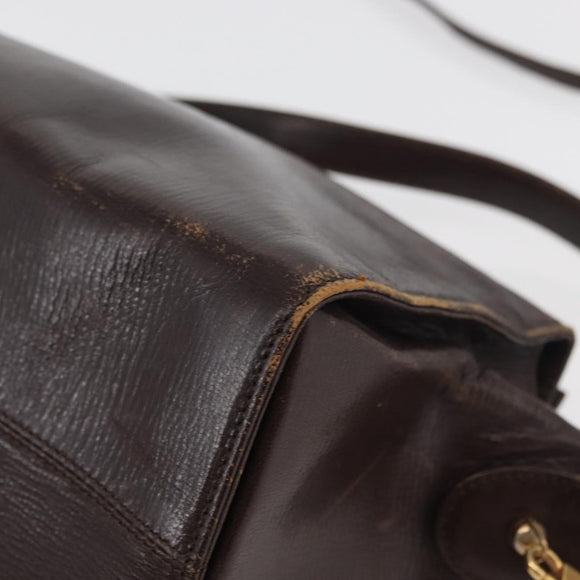 FENDI Hand Bag Leather 2way Brown Gold Auth 177573