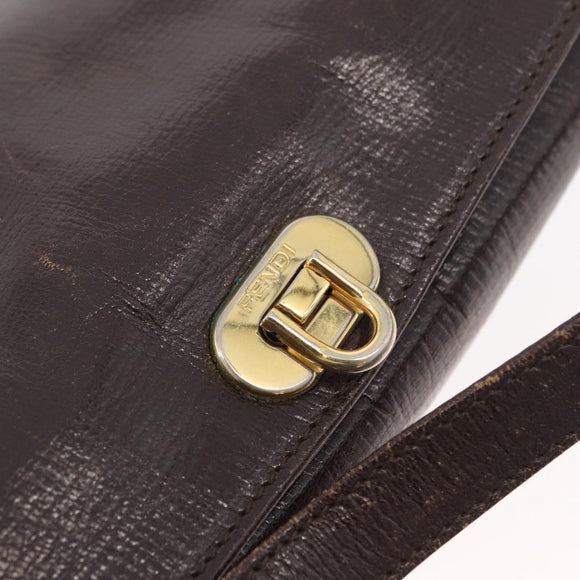 FENDI Hand Bag Leather 2way Brown Gold Auth 177573