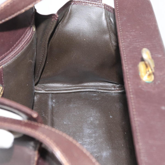 FENDI Hand Bag Leather 2way Brown Gold Auth 177573
