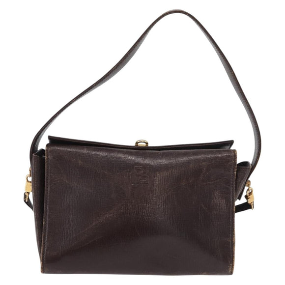 FENDI Hand Bag Leather 2way Brown Gold Auth 177573