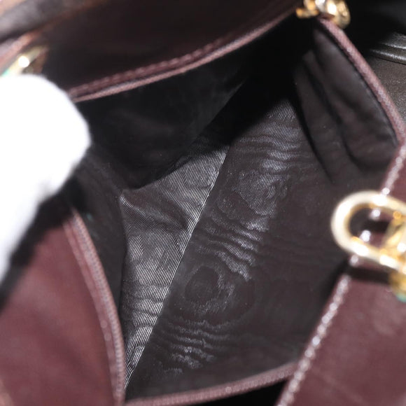 FENDI Hand Bag Leather 2way Brown Gold Auth 177573