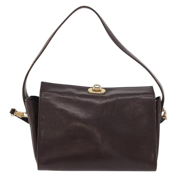 FENDI Hand Bag Leather 2way Brown Gold Auth 177573