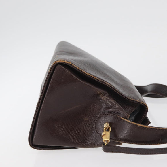 FENDI Hand Bag Leather 2way Brown Gold Auth 177573