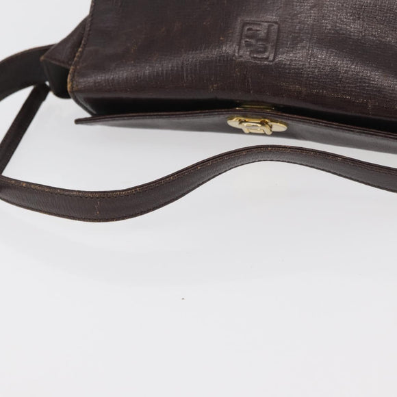 FENDI Hand Bag Leather 2way Brown Gold Auth 177573