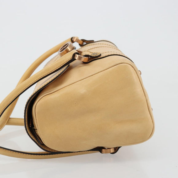 GUCCI Hand Bag Leather Beige Gold 124245 Auth 177602A