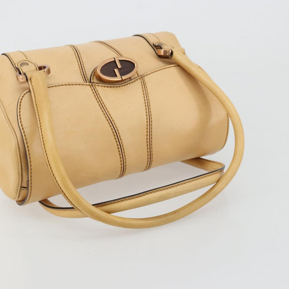 GUCCI Hand Bag Leather Beige Gold 124245 Auth 177602A