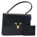 GUCCI Hand Bag Leather Navy Gold Auth 177606-1