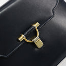 GUCCI Hand Bag Leather Navy Gold Auth 177606-14