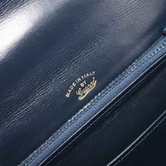 GUCCI Hand Bag Leather Navy Gold Auth 177606