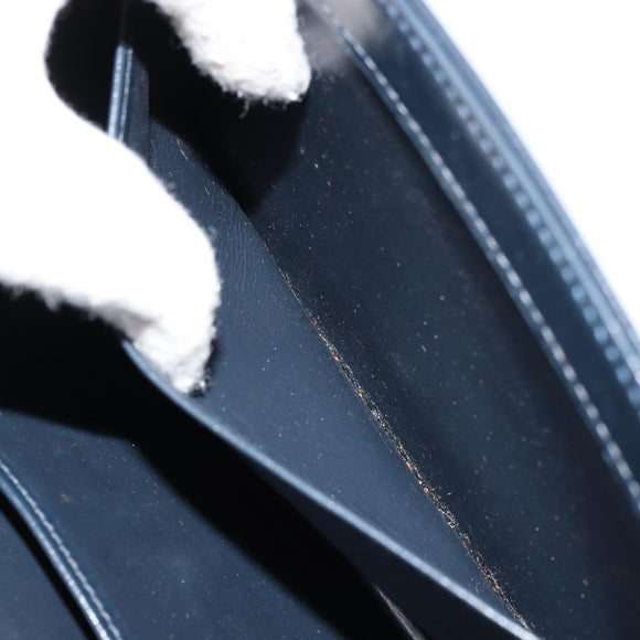 GUCCI Hand Bag Leather Navy Gold Auth 177606