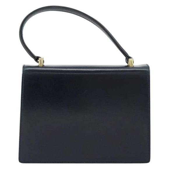 GUCCI Hand Bag Leather Navy Gold Auth 177606