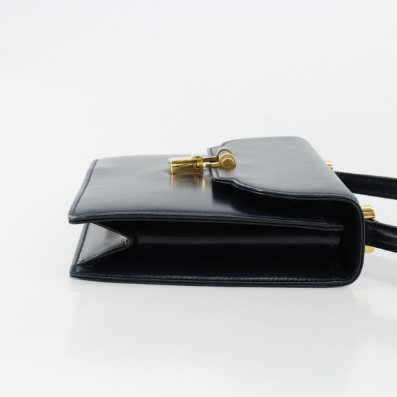 GUCCI Hand Bag Leather Navy Gold Auth 177606