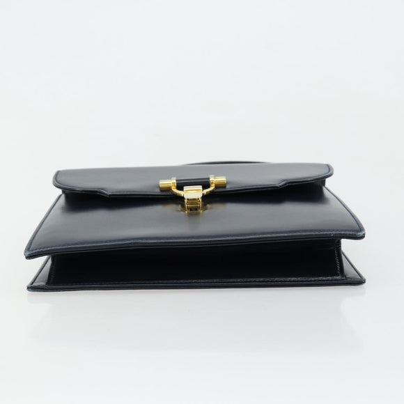 GUCCI Hand Bag Leather Navy Gold Auth 177606
