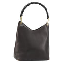 GUCCI Bamboo Shoulder Bag Leather Dark Brown Gold 001 3007 Auth 177607-1