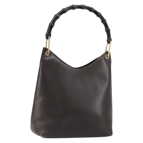 GUCCI Bamboo Shoulder Bag Leather Dark Brown Gold 001 3007 Auth 177607