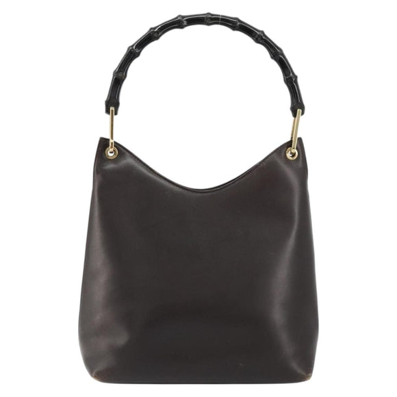 GUCCI Bamboo Shoulder Bag Leather Dark Brown Gold 001 3007 Auth 177607