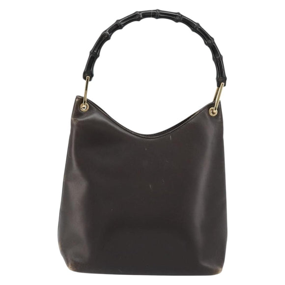 GUCCI Bamboo Shoulder Bag Leather Dark Brown Gold 001 3007 Auth 177607