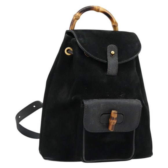 GUCCI Bamboo Backpack Suede Black Gold 003 1705 0030 Auth 177608