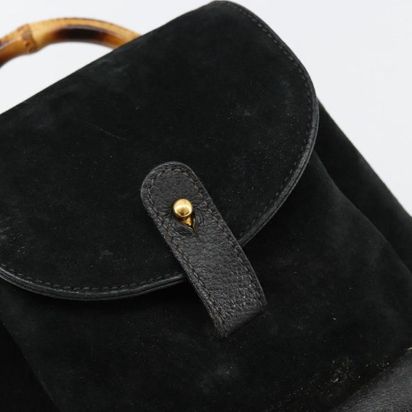 GUCCI Bamboo Backpack Suede Black Gold 003 1705 0030 Auth 177608