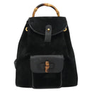GUCCI Bamboo Backpack Suede Black Gold 003 1705 0030 Auth 177608-13
