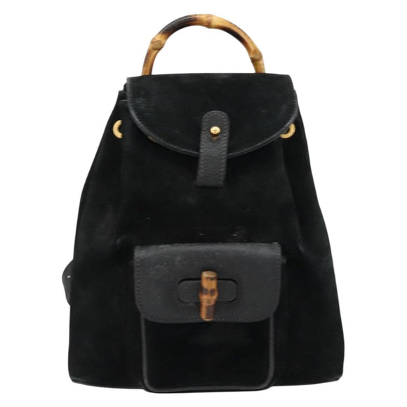 GUCCI Bamboo Backpack Suede Black Gold 003 1705 0030 Auth 177608