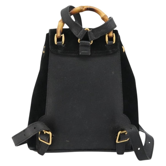 GUCCI Bamboo Backpack Suede Black Gold 003 1705 0030 Auth 177608