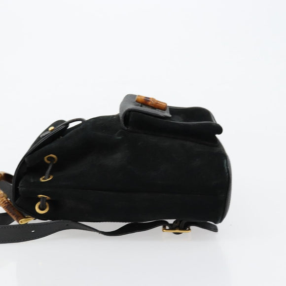 GUCCI Bamboo Backpack Suede Black Gold 003 1705 0030 Auth 177608