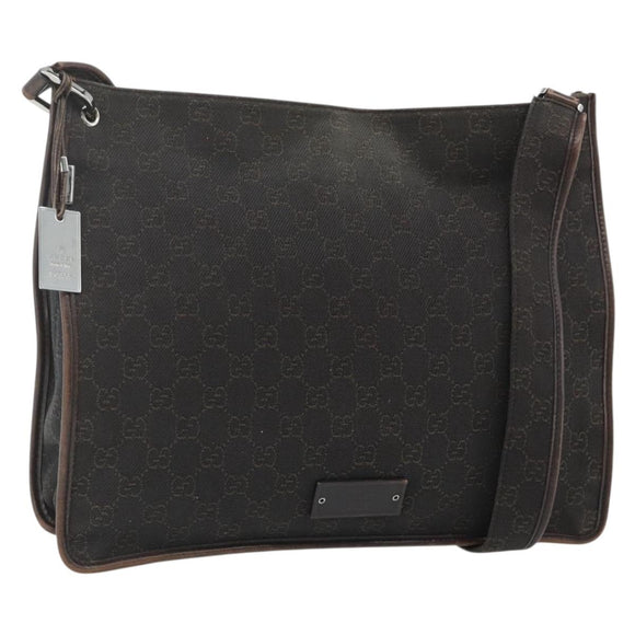 GUCCI GG Canvas Shoulder Bag Dark Brown Silver 90656 Auth 177610