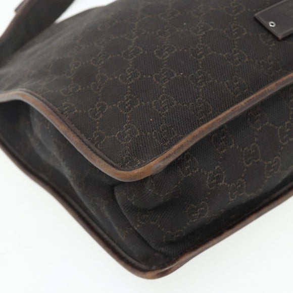 GUCCI GG Canvas Shoulder Bag Dark Brown Silver 90656 Auth 177610