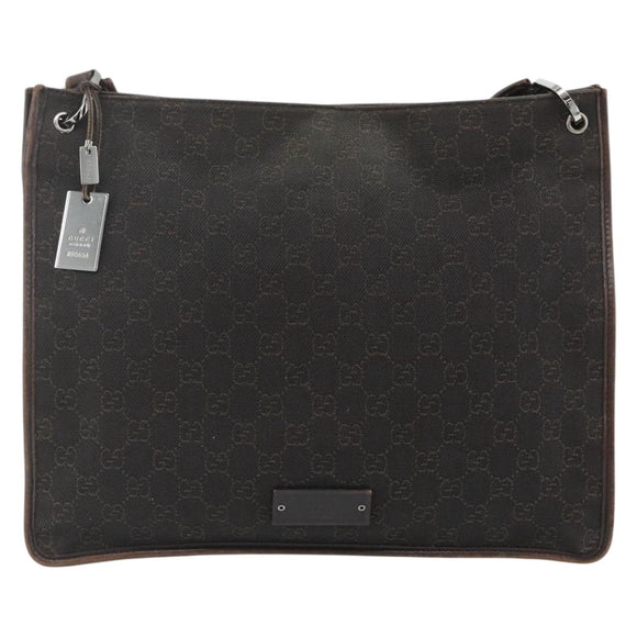 GUCCI GG Canvas Shoulder Bag Dark Brown Silver 90656 Auth 177610
