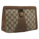 GUCCI GG Supreme Web Sherry Line Clutch Bag PVC Beige 89 01 032 Auth 177611-1