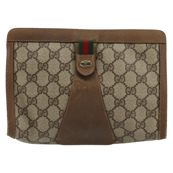 GUCCI GG Supreme Web Sherry Line Clutch Bag PVC Beige 89 01 032 Auth 177611