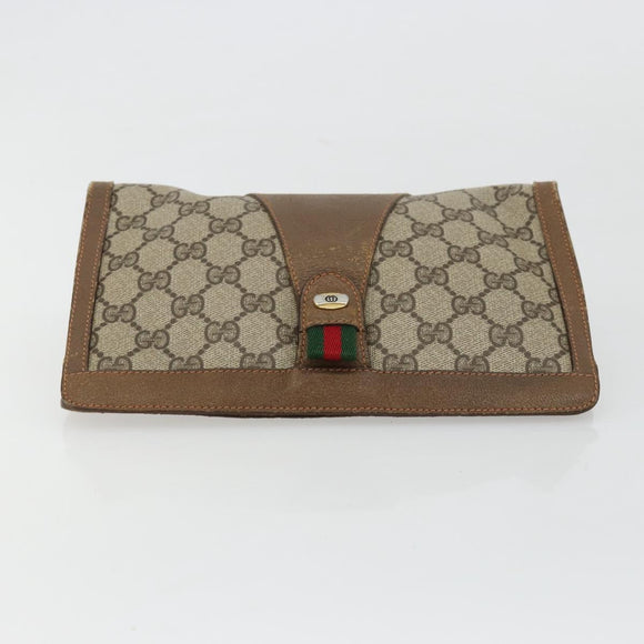 GUCCI GG Supreme Web Sherry Line Clutch Bag PVC Beige 89 01 032 Auth 177611