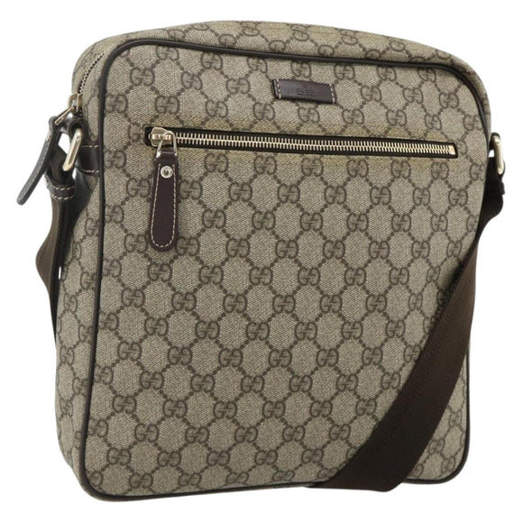 GUCCI GG Supreme Schoudertas PVC Leer Beige Goud 201448 Auth 177612A