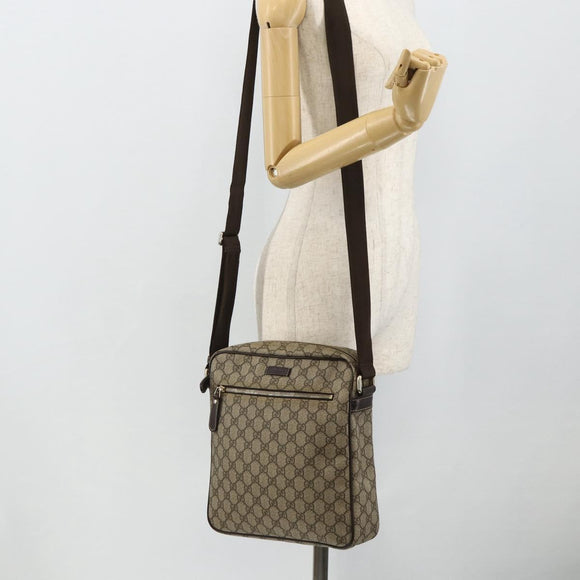 GUCCI GG Supreme Schoudertas PVC Leer Beige Goud 201448 Auth 177612A