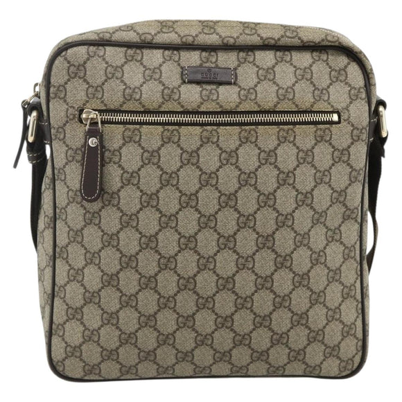 GUCCI GG Supreme Schoudertas PVC Leer Beige Goud 201448 Auth 177612A