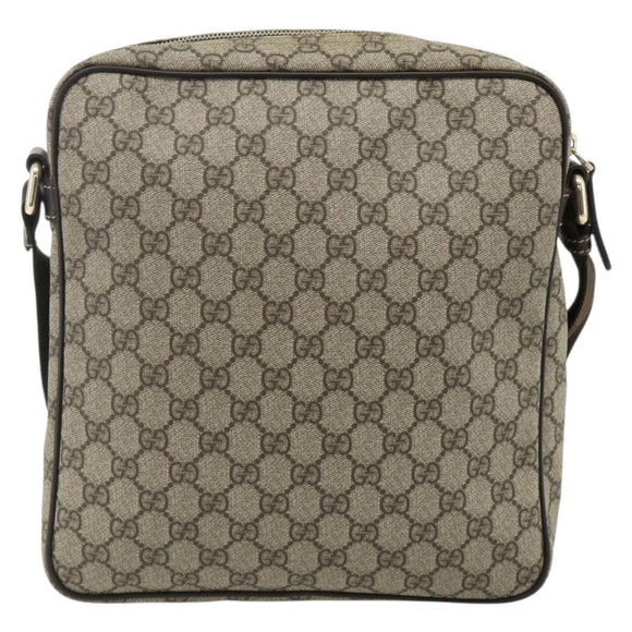 GUCCI GG Supreme Schoudertas PVC Leer Beige Goud 201448 Auth 177612A
